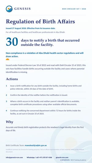 Genesis summary card: Regulation of birth affairs