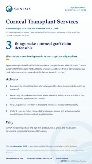 Genesis summary card: Standard for the provision of corneal transplant services